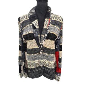 LULU H Womens M Patchwork Chunky Knit Blazer Jacket Wool Blend Boho Artsy Money
